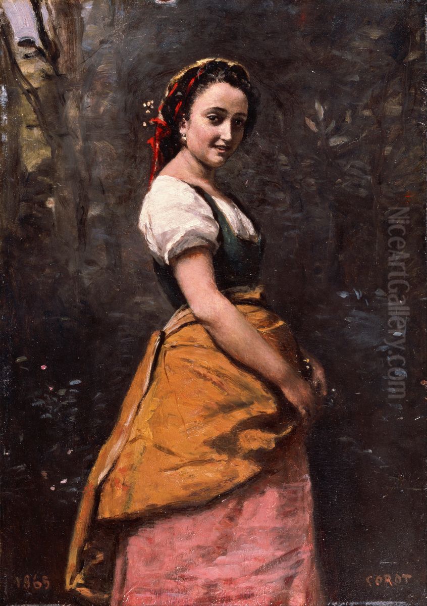 Young Woman in the Woods Oil Painting by Jean-Baptiste Camille Corot