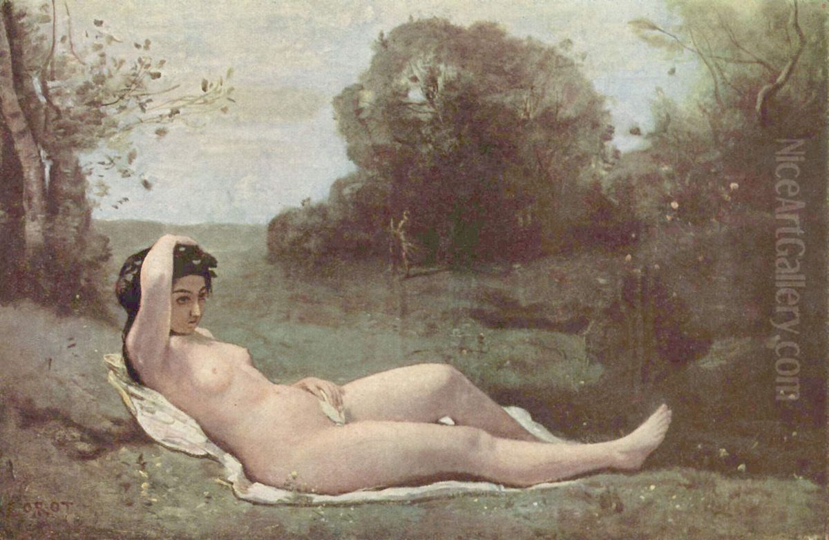 Nymphe couchee Oil Painting by Jean-Baptiste Camille Corot
