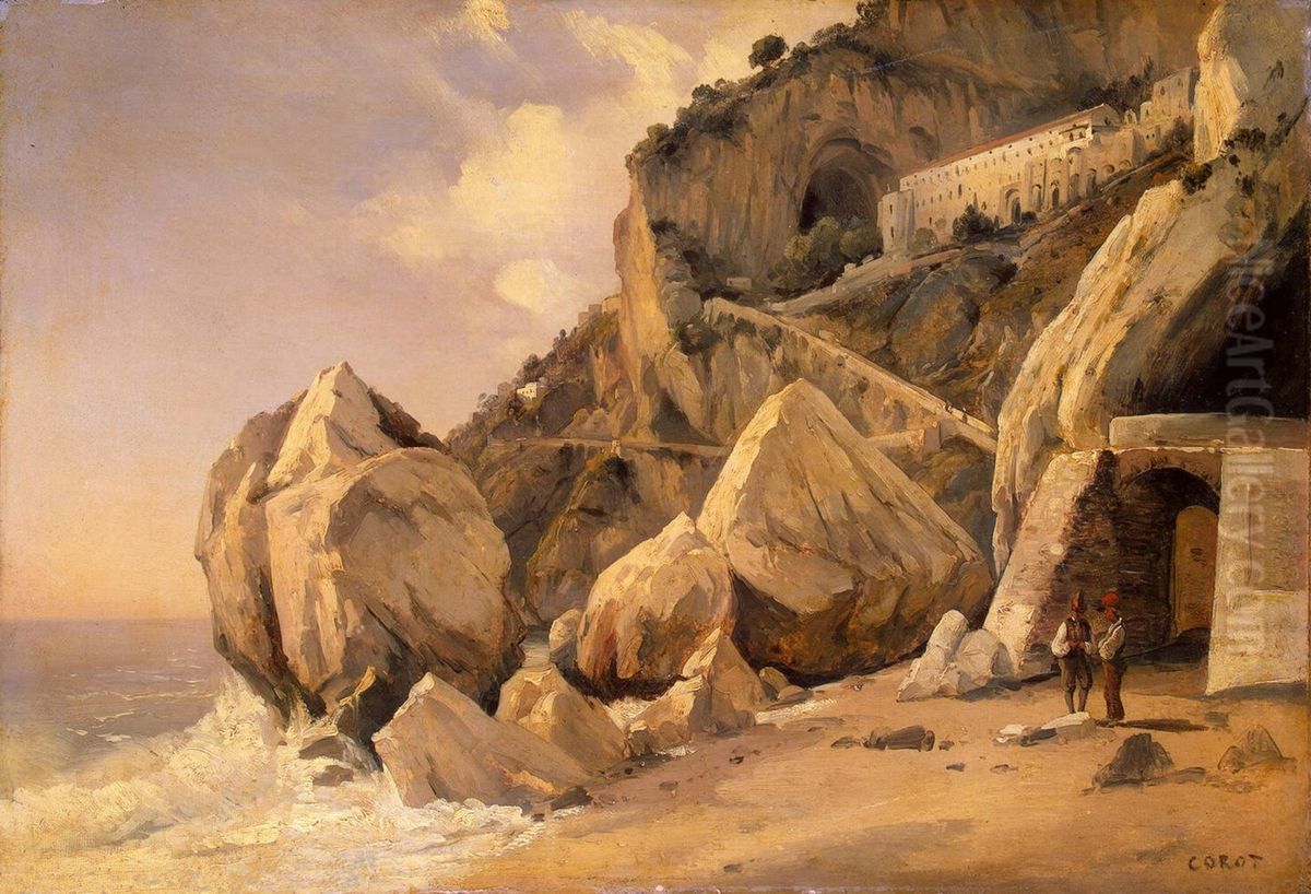 Rocks in Amalfi Oil Painting by Jean-Baptiste Camille Corot