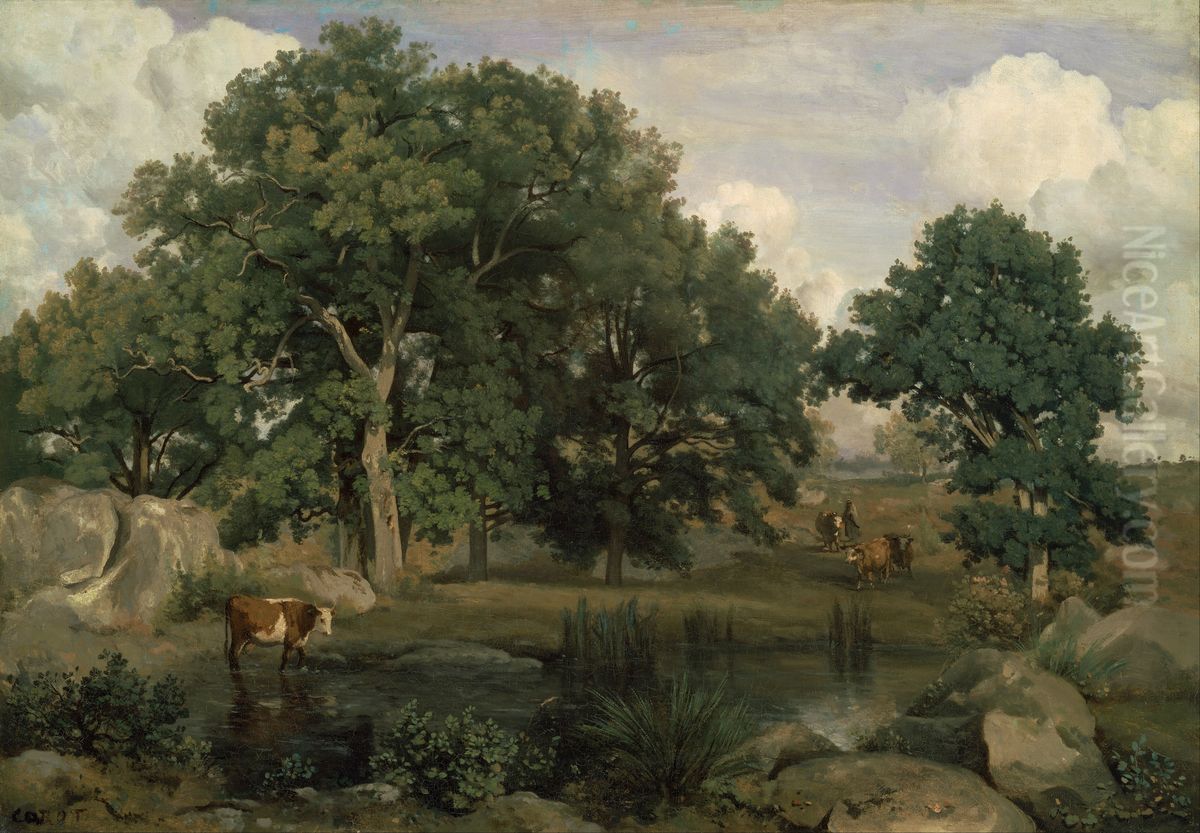 Foret de Fontainebleau Oil Painting by Jean-Baptiste Camille Corot