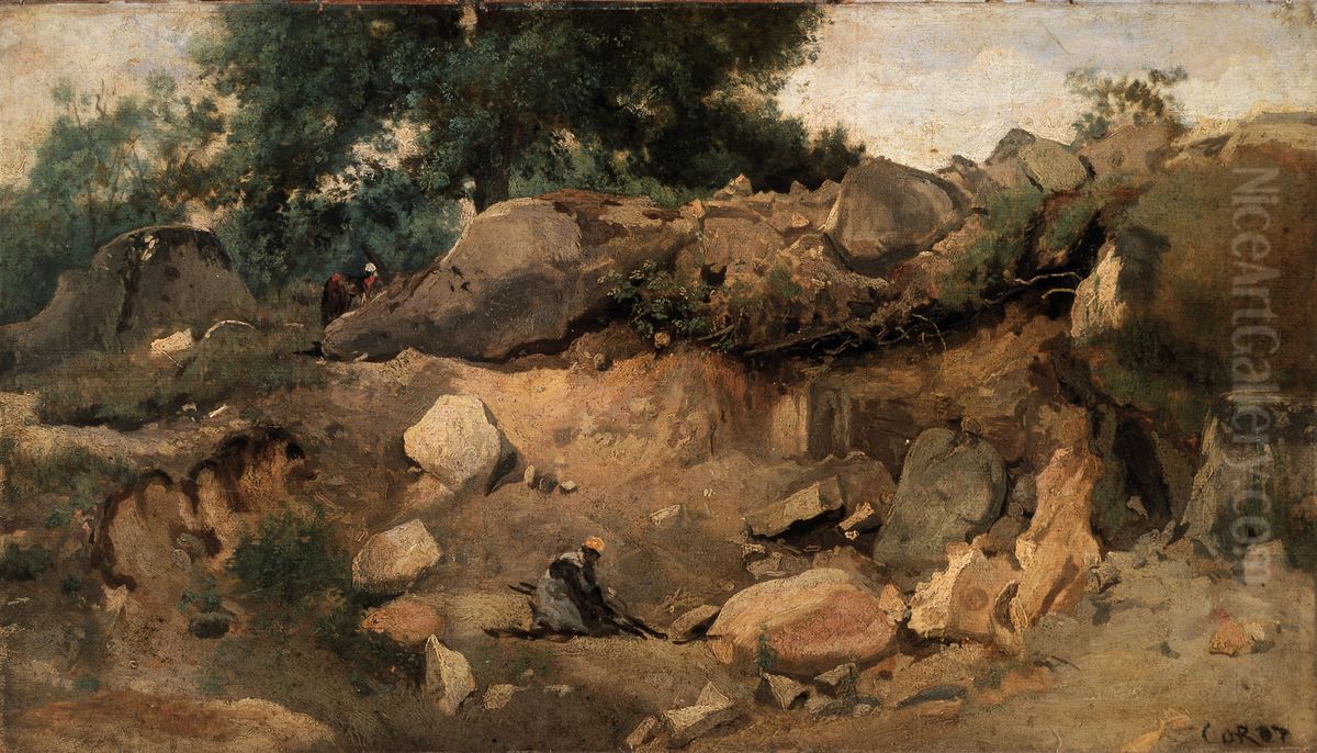 The Quarry of Chaise-Marie at Fontainebleau Oil Painting by Jean-Baptiste Camille Corot