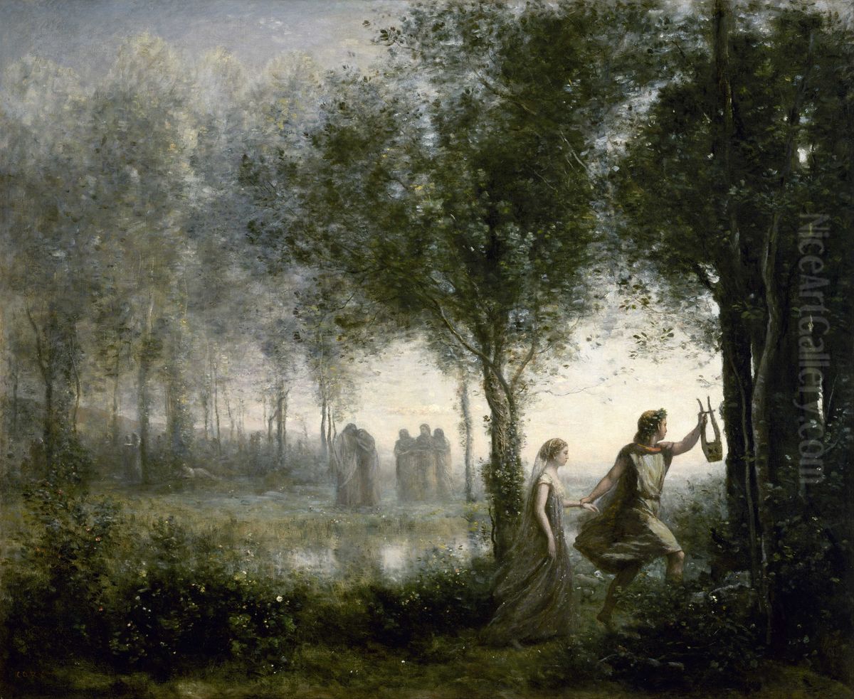 Orphee ramenant Eurydice des enfers Oil Painting by Jean-Baptiste Camille Corot