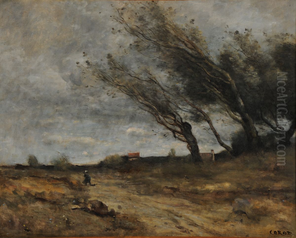 The Blast Oil Painting by Jean-Baptiste Camille Corot