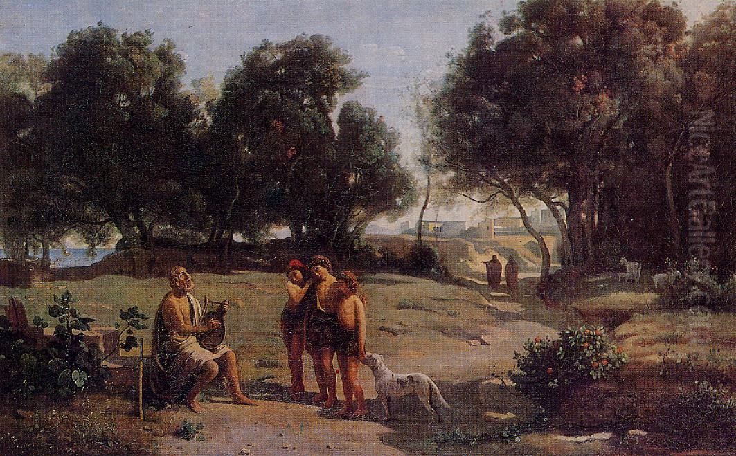Homere et les bergers Oil Painting by Jean-Baptiste Camille Corot