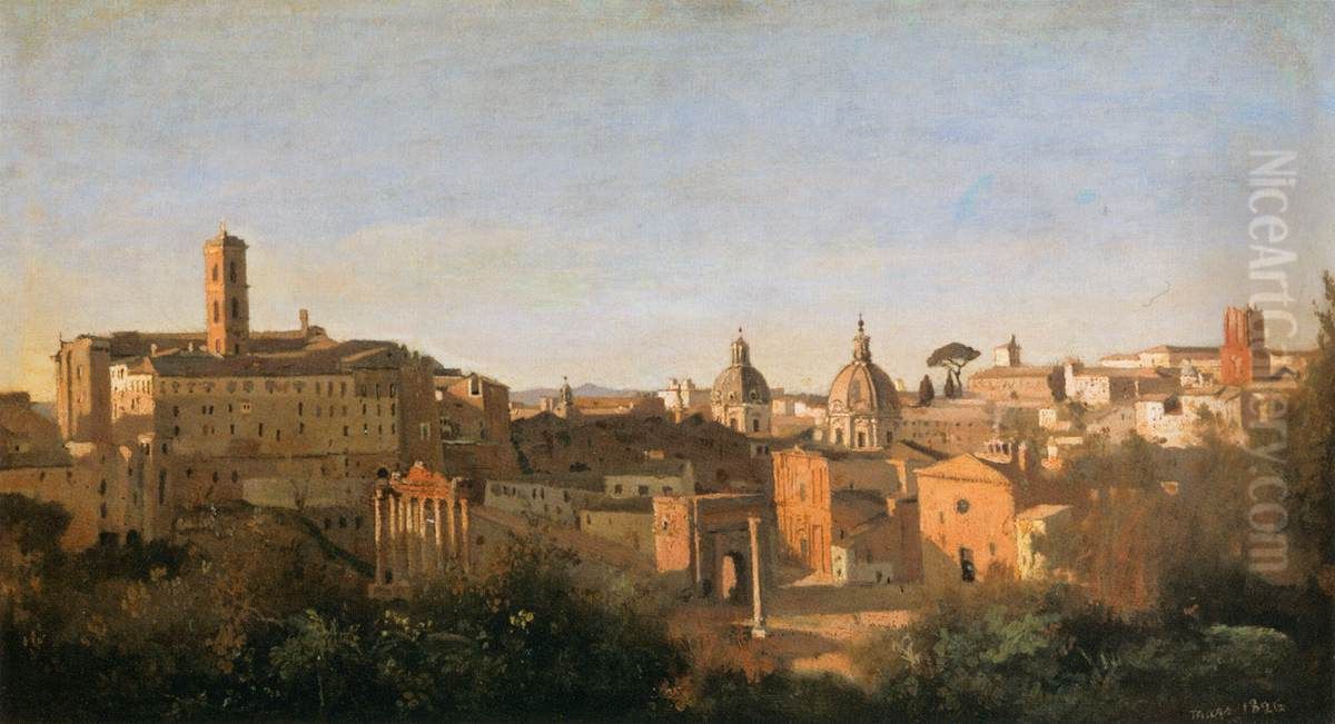 The Forum Seen from the Farnese Gardens Oil Painting by Jean-Baptiste Camille Corot