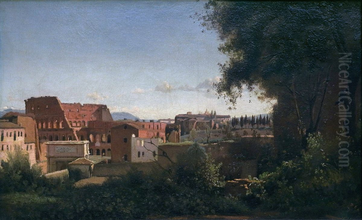 The Coliseum Seen from the Farnese Gardens Oil Painting by Jean-Baptiste Camille Corot