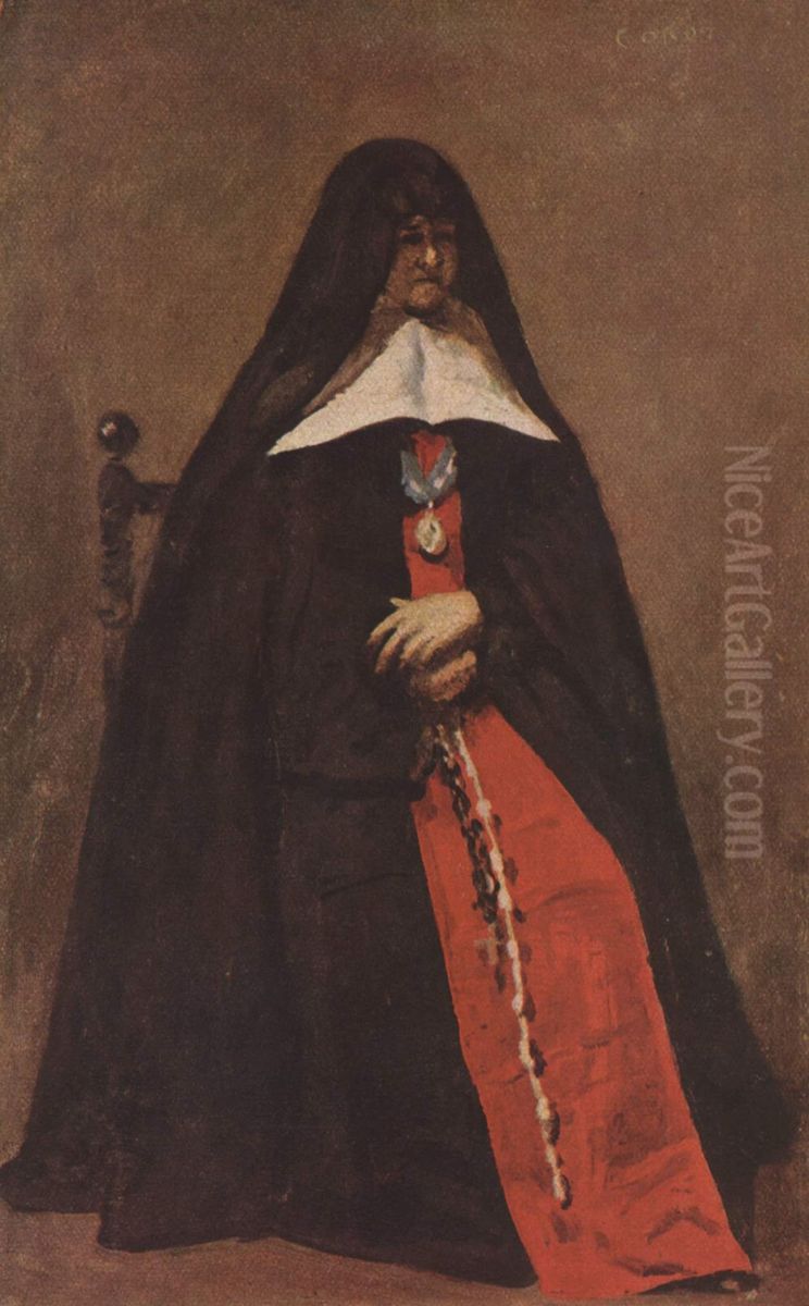 Mere Marie-Heloise des Dix Vertus, superieure d'un couvent de Boulogne-sur-Mer Oil Painting by Jean-Baptiste Camille Corot