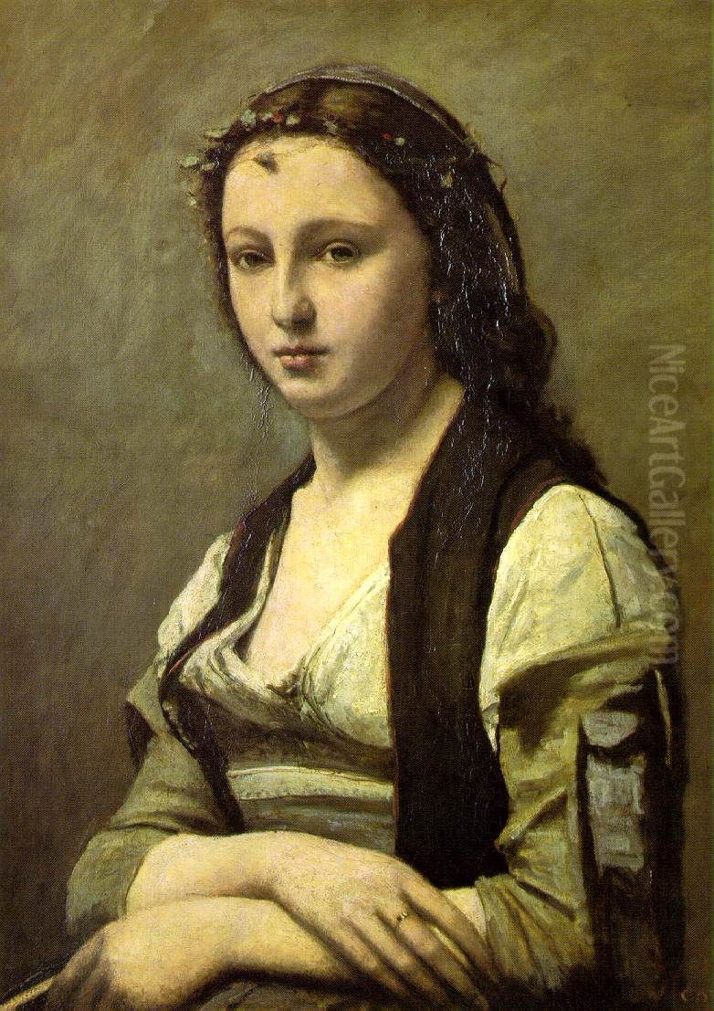 La Femme a la perle Oil Painting by Jean-Baptiste Camille Corot