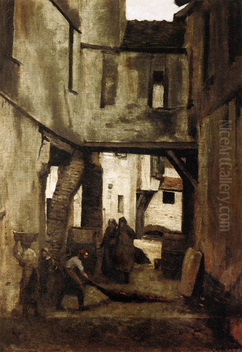 Les Tanneries de Mantes Oil Painting by Jean-Baptiste Camille Corot