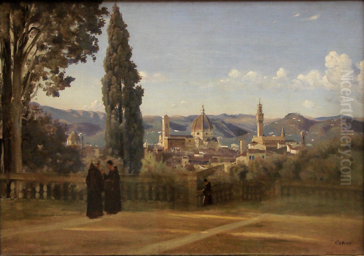 Florence. Vue prise des jardins Boboli. Oil Painting by Jean-Baptiste Camille Corot