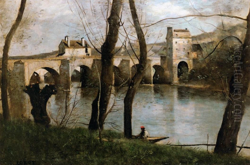 The Bridge at Mantes Oil Painting by Jean-Baptiste Camille Corot