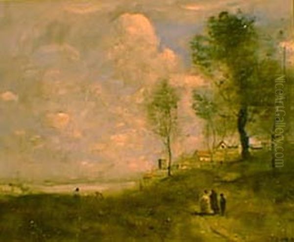 Ville d'Avray (Paysage et figures) Oil Painting by Jean-Baptiste Camille Corot