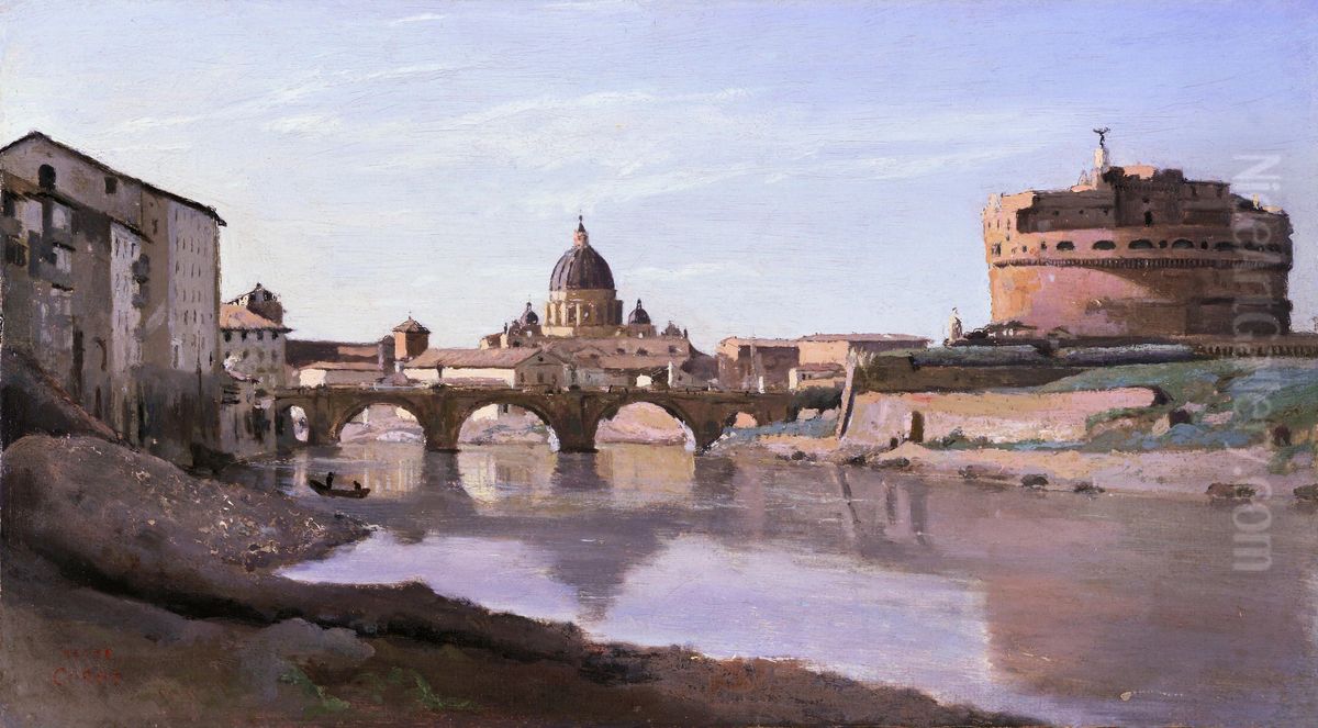 The Bridge and Castel Sant'Angelo with the Cupola of St. Peter's Oil Painting by Jean-Baptiste Camille Corot