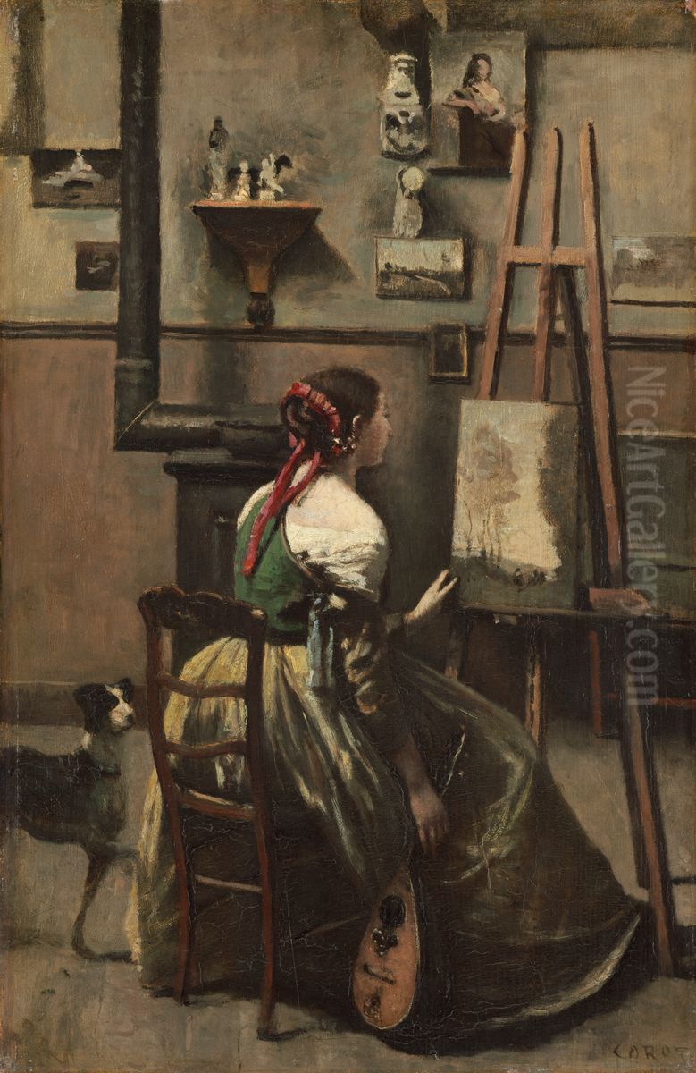 The Artist's Studio Oil Painting by Jean-Baptiste Camille Corot