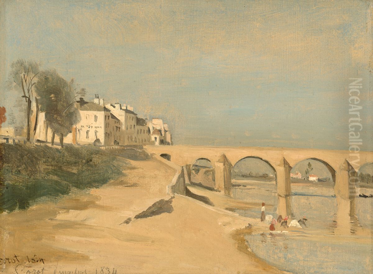 Bridge on the Saone River at Macon Oil Painting by Jean-Baptiste Camille Corot