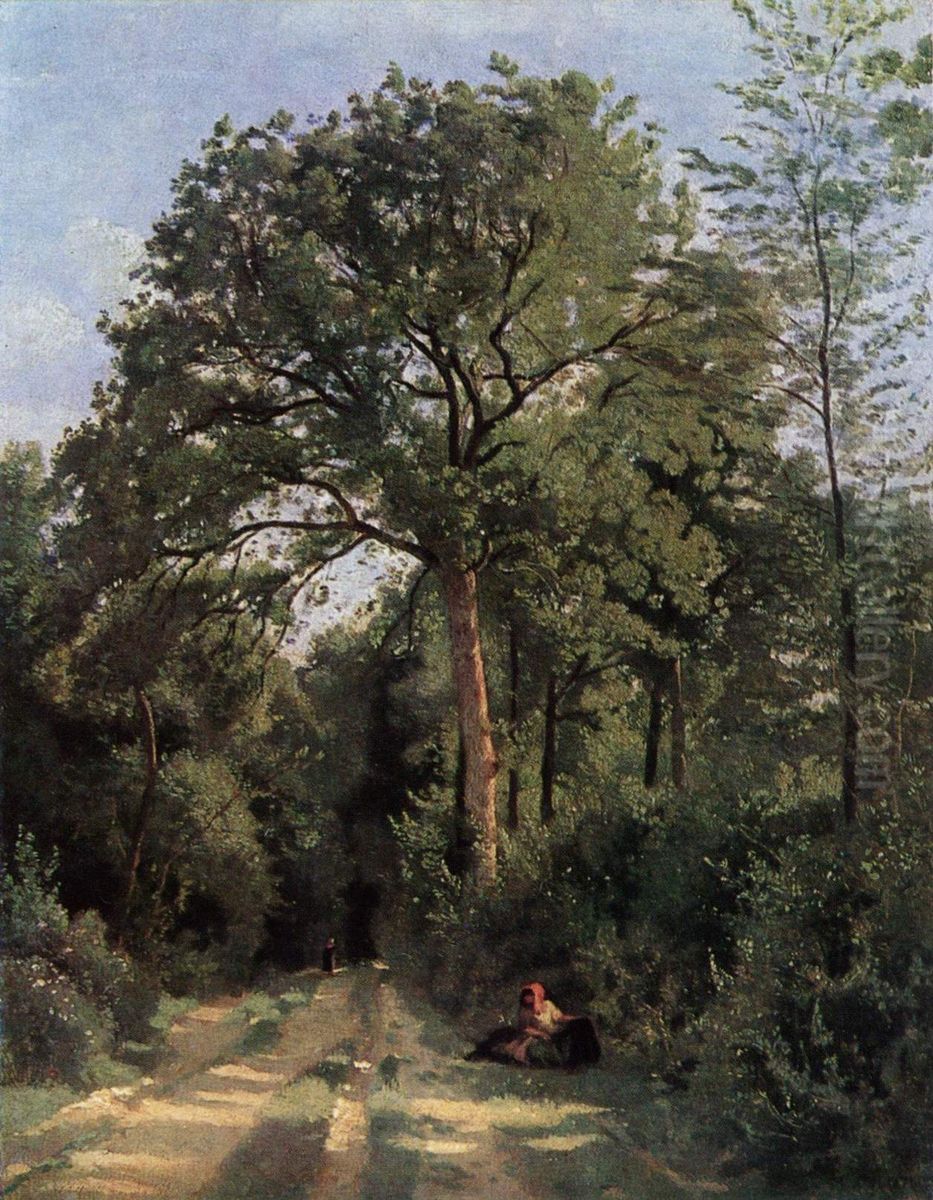 Entrance to the Wood Oil Painting by Jean-Baptiste Camille Corot