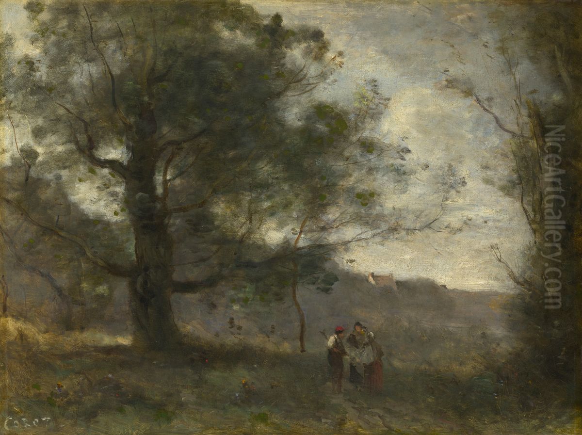 The Oak in the Valley Oil Painting by Jean-Baptiste Camille Corot