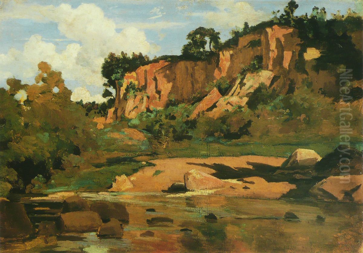 The Red Rocks at Civita Castellana Oil Painting by Jean-Baptiste Camille Corot