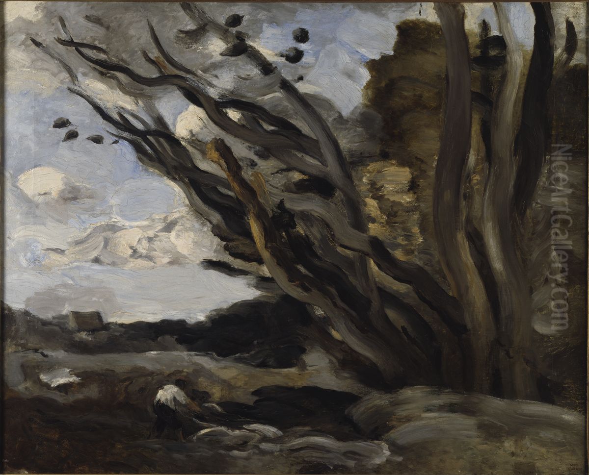 Vindstoten Oil Painting by Jean-Baptiste Camille Corot