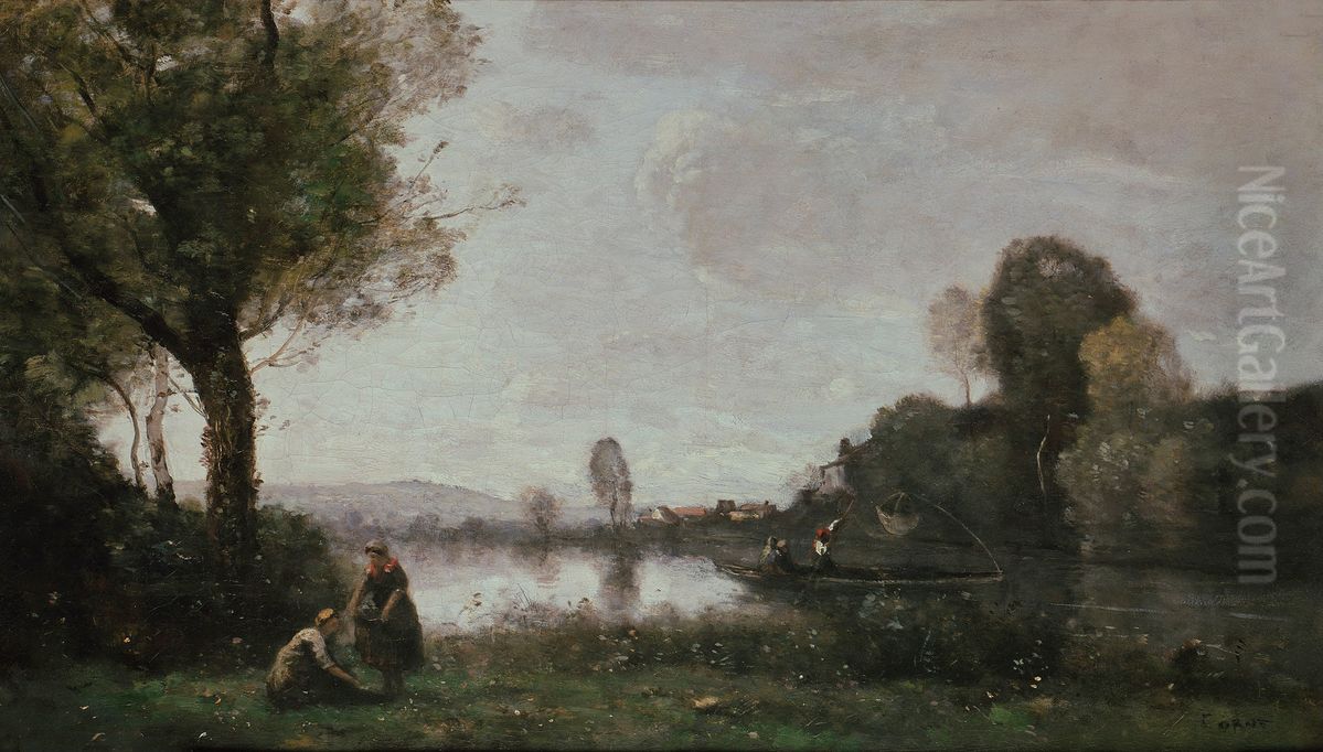 Flusslandschaft (Die Seine bei Chatou) Oil Painting by Jean-Baptiste Camille Corot