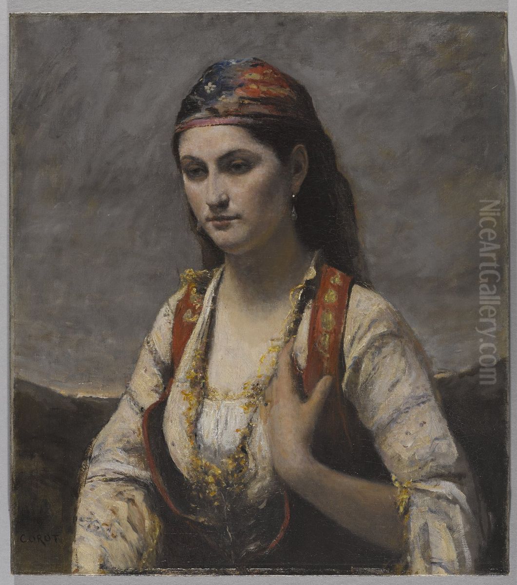 Jeune femme d'Albano Oil Painting by Jean-Baptiste Camille Corot