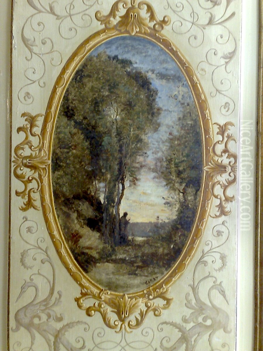 Medallion Oil Painting by Jean-Baptiste Camille Corot