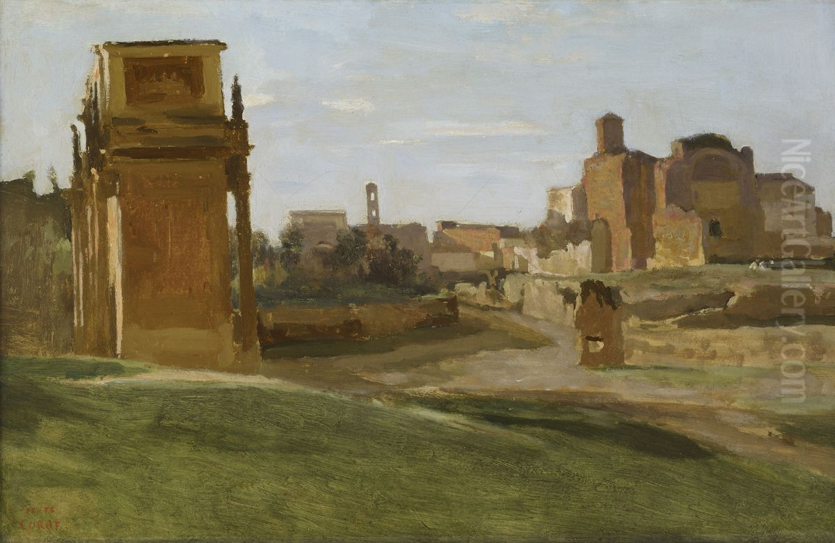 The Arch of Constantine and the Forum, Rome Oil Painting by Jean-Baptiste Camille Corot