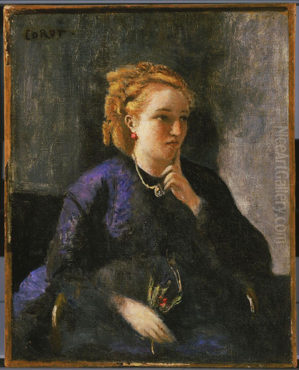 Portrait of a Woman' Oil Painting by Jean-Baptiste Camille Corot