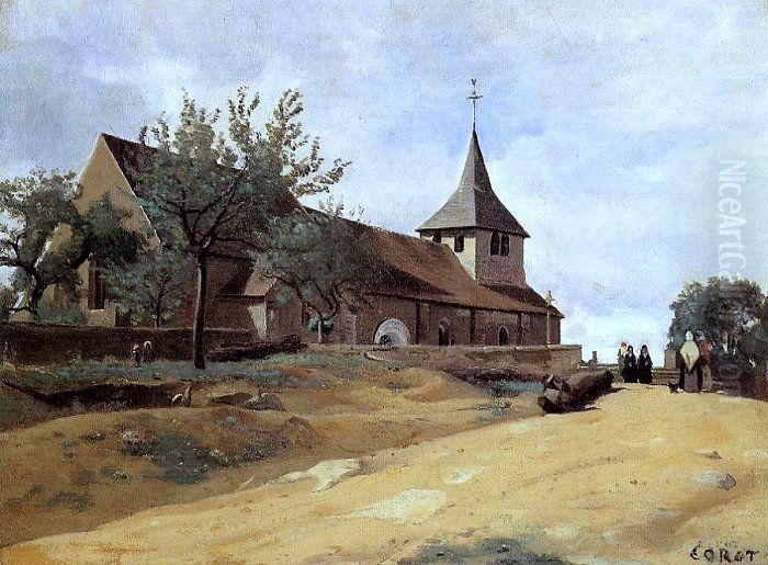 Church of Lormes Oil Painting by Jean-Baptiste Camille Corot