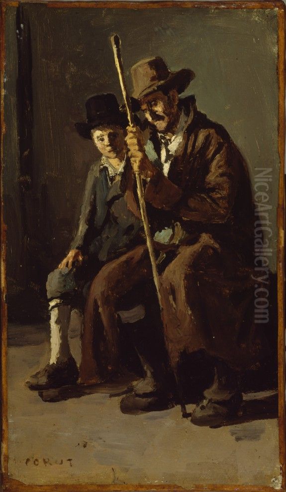 Deux paysans italiens Oil Painting by Jean-Baptiste Camille Corot