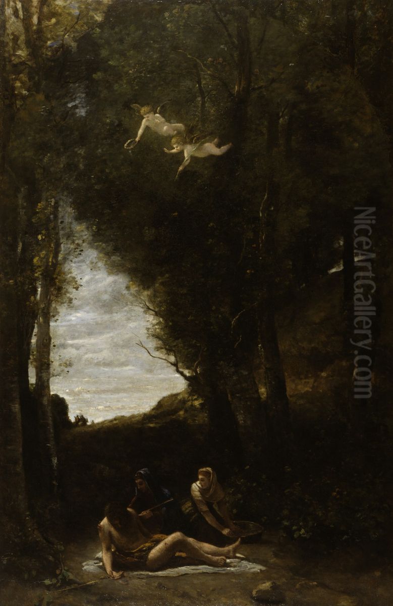 St. Sebastian Succoured by Holy Women Oil Painting by Jean-Baptiste Camille Corot