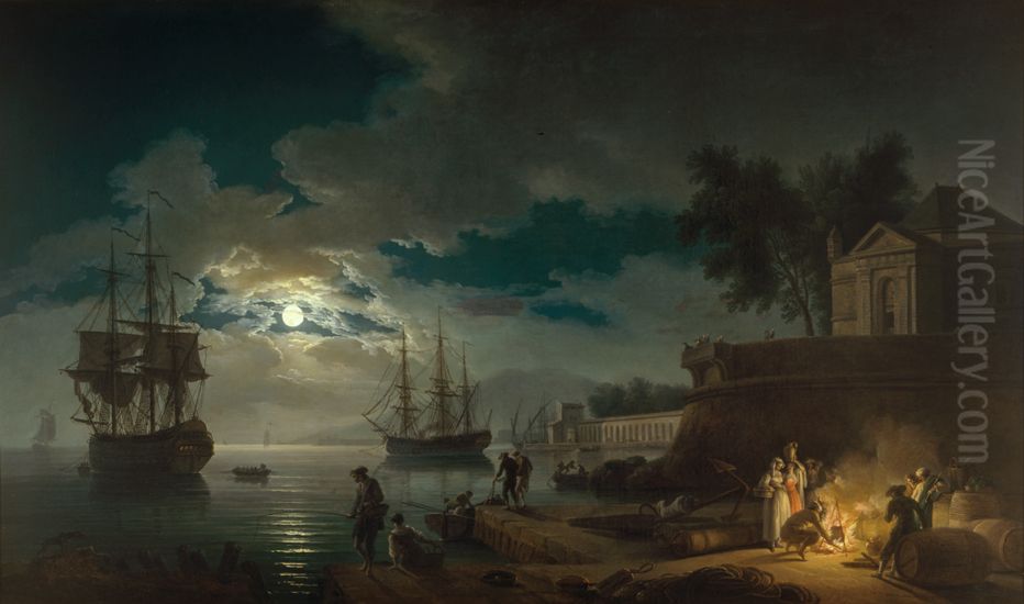 A Mediterranean Port Oil Painting by Joseph Vernet