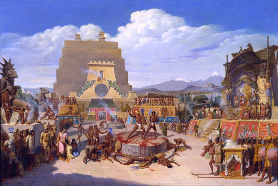 Ideal Reconstruction of a Pre-Hispanic Ceremony Oil Painting by Jean-Frederic Waldeck