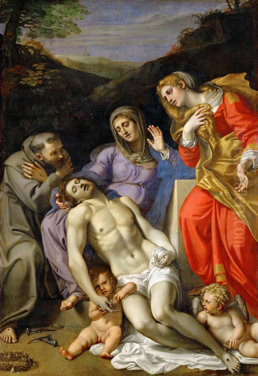 Pieta avec saint Francois et sainte Marie-Madeleine Oil Painting by Annibale Carracci