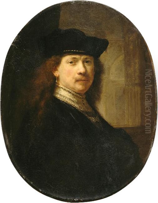 Self-Portrait with an Architectural Background Oil Painting by Rembrandt