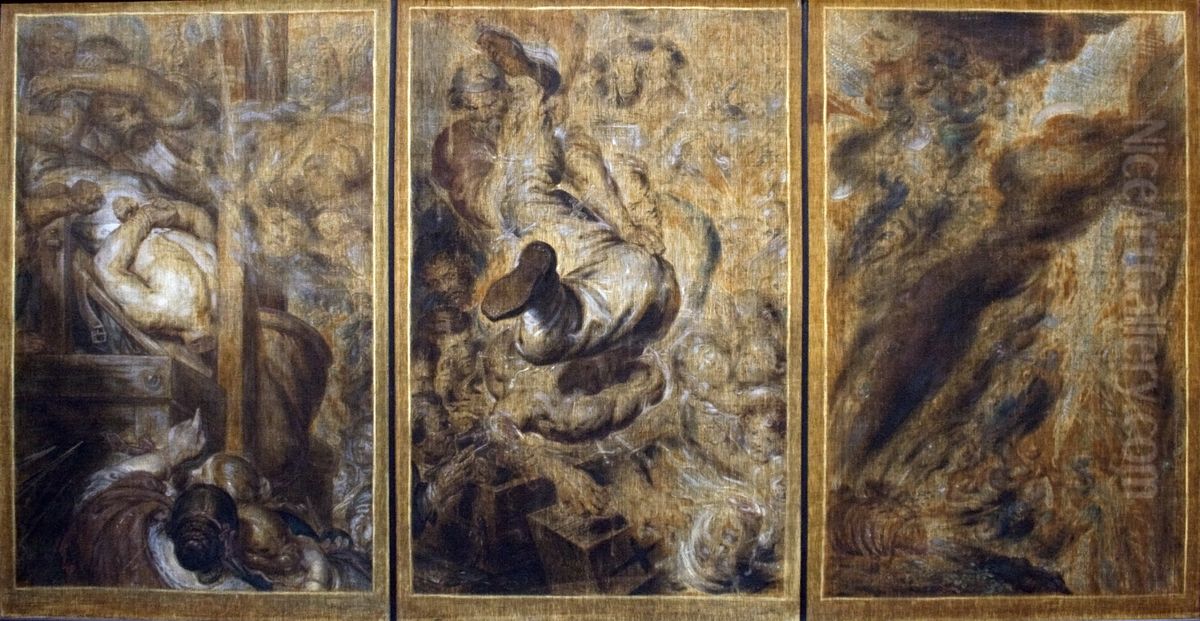 Gedachten en gezichten van een afgehakt hoofd Oil Painting by Antoine Wiertz