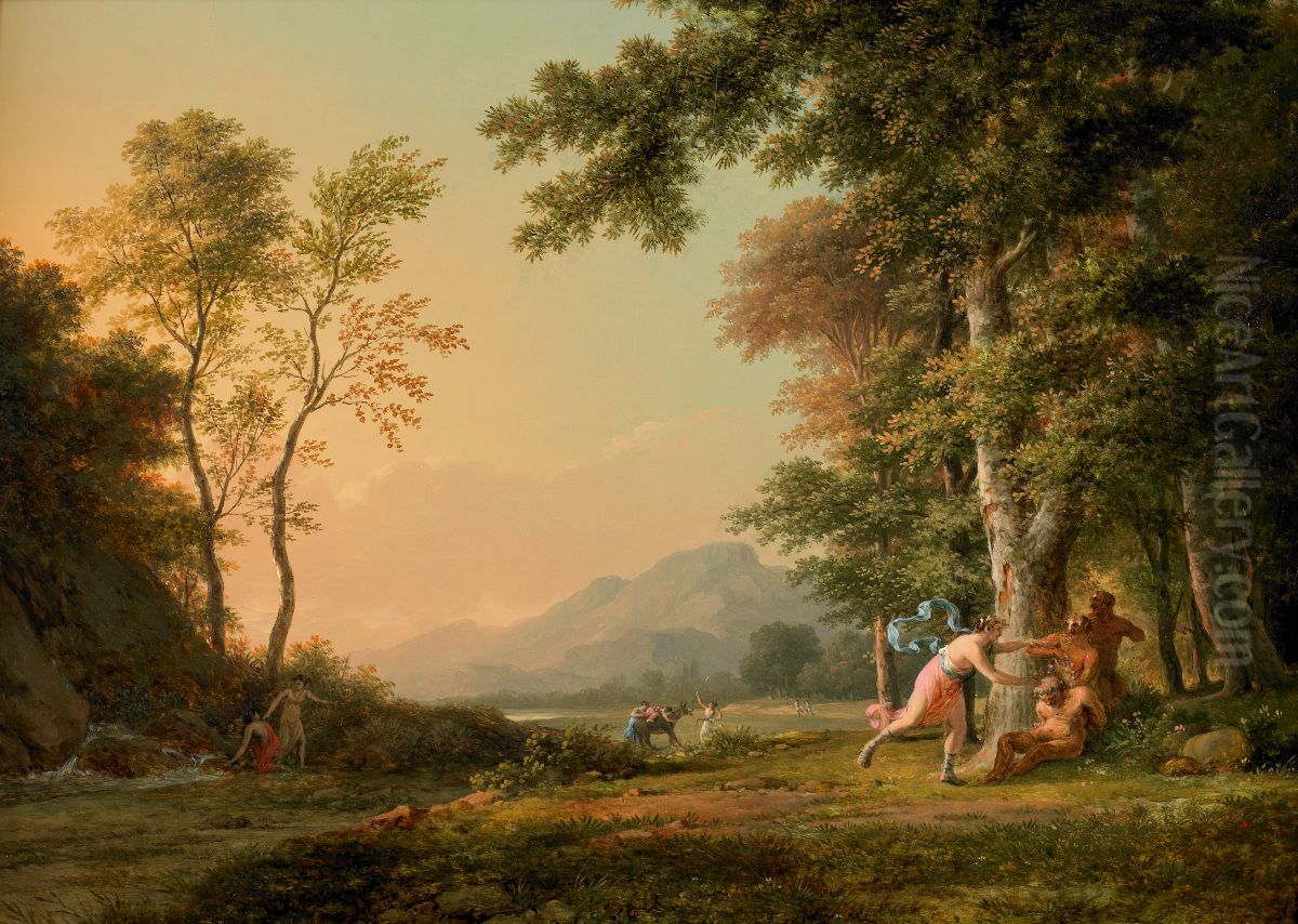 A Wooded Landscape with a Bacchic Scene Oil Painting by Pierre-Henri de Valenciennes