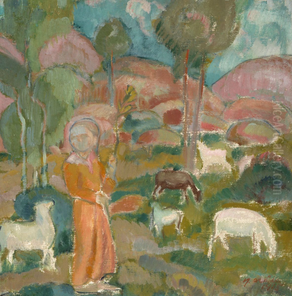 Vallflicka ; Herdeflicka Oil Painting by Yrjo Ollila