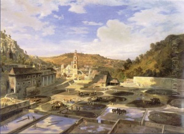 Patio de la Hacienda de Regla Oil Painting by Eugenio Landesio