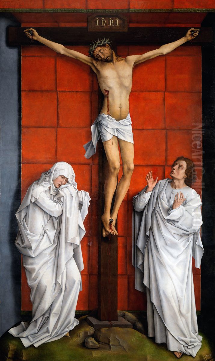 Christus on the Cross with Mary and St John Oil Painting by Rogier van der Weyden
