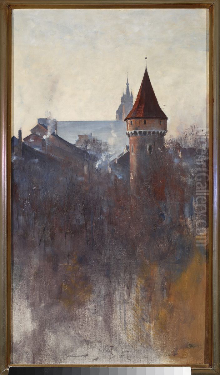 Krakow in the morning Oil Painting by Julian Falat