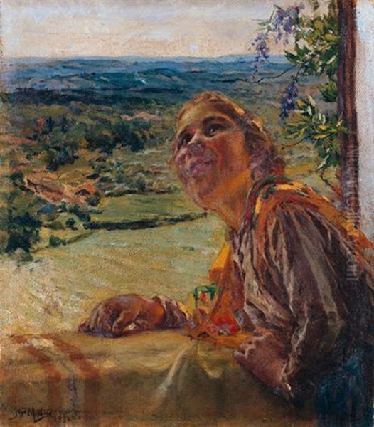 Chat with Neighbor Oil Painting by Jose Malhoa