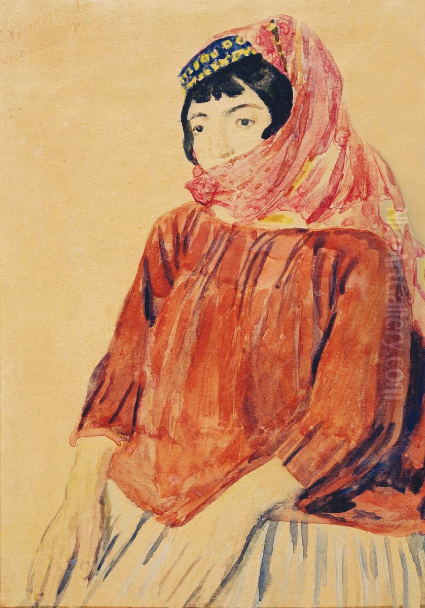 Refugee Woman Oil Painting by Bahruz Kangarli