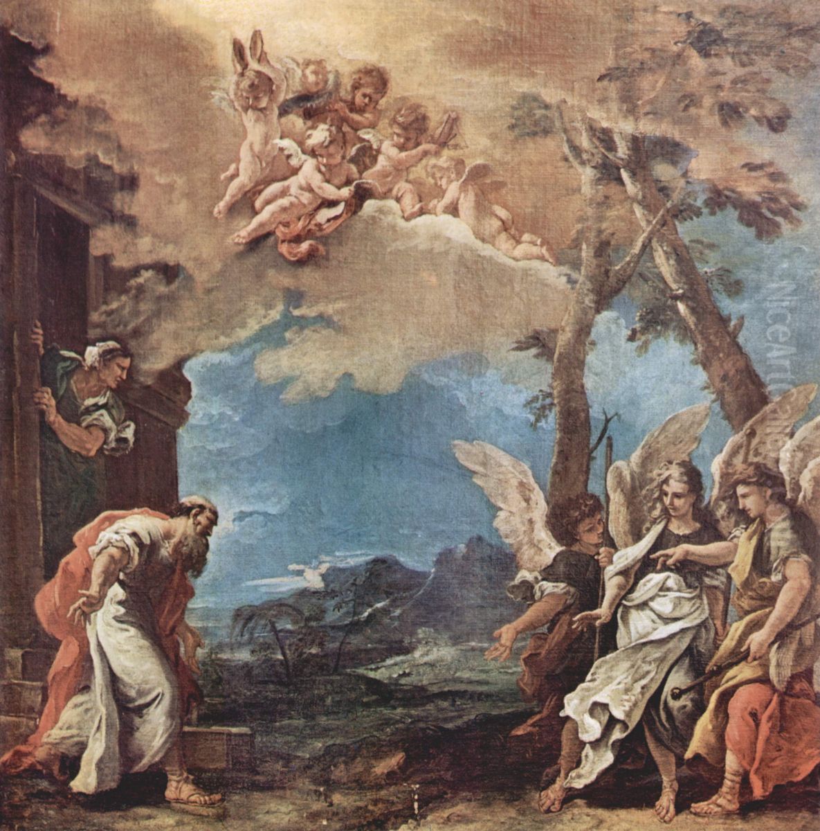 Abraham et les trois anges Oil Painting by Sebastiano Ricci