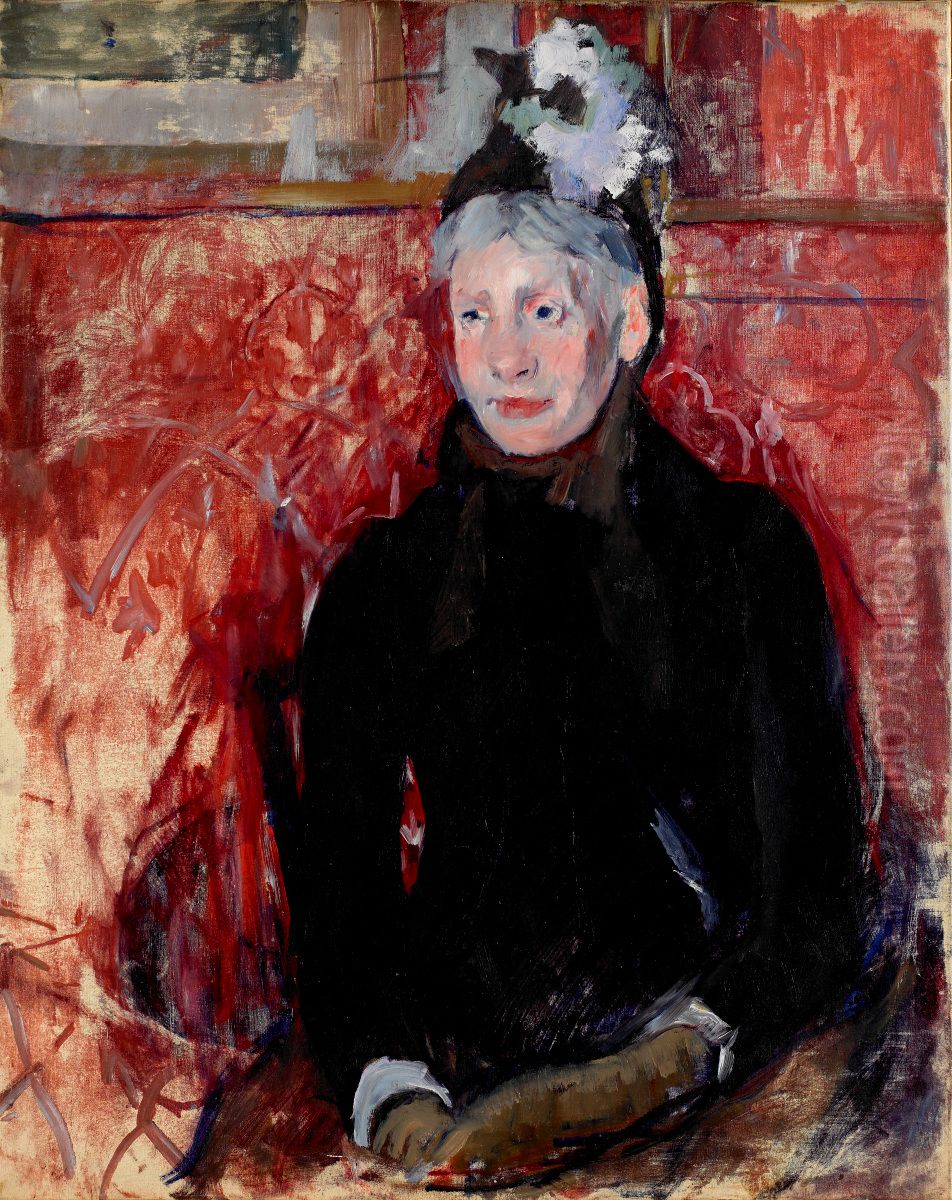 Red Background Oil Painting by Mary Cassatt