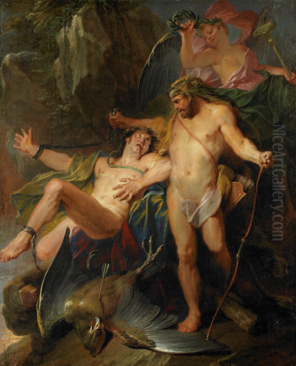 Hercules Delivering Prometheus - Hercules Freeing Prometheus Oil Painting by Nicolas Bertin