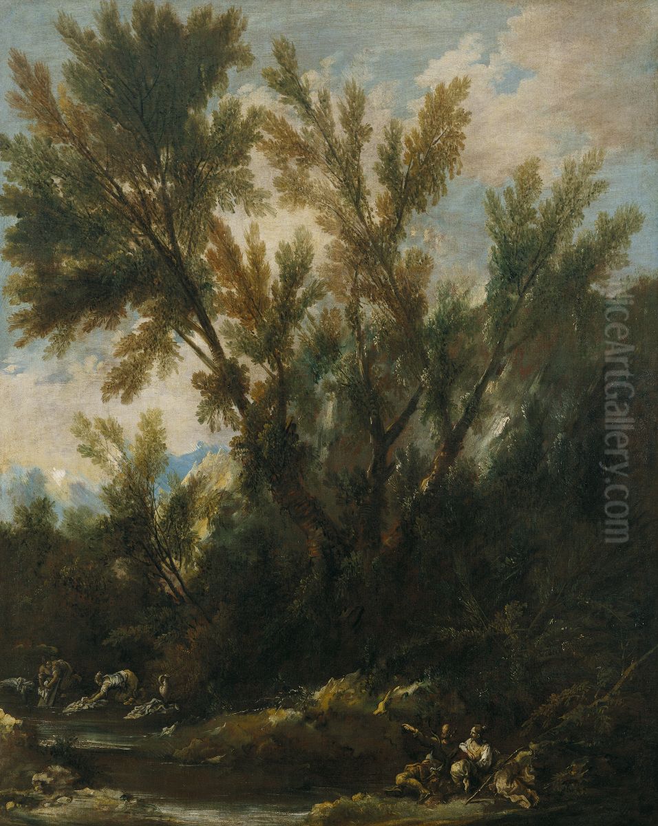 Landscape with Figures Oil Painting by Alessandro Magnasco