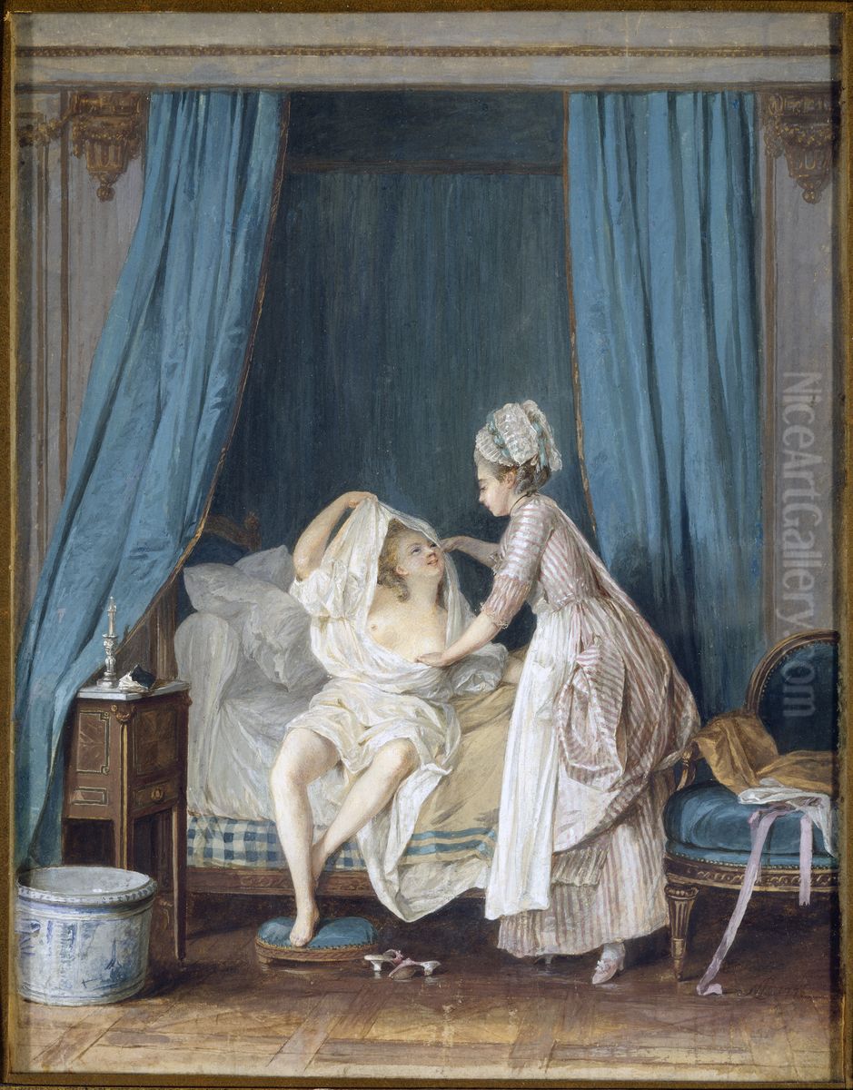 Lady Getting out of Bed Oil Painting by Niclas Lafrensen