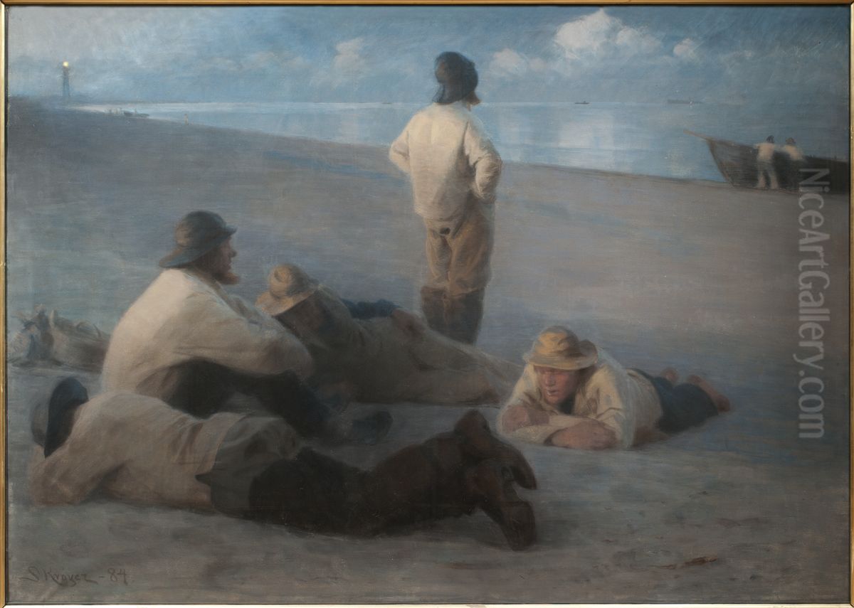 Summer Evening on the Beach at Skagen Oil Painting by Peder Severin Kroyer