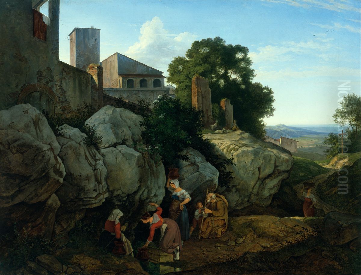 Ariccia (Der Morgen) Oil Painting by Ludwig Richter